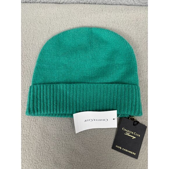 Charter Club 100% Cashmere Teal Knit Beanie Luxury Warm Winter Accessory OS NWTs - Picture 2 of 5
